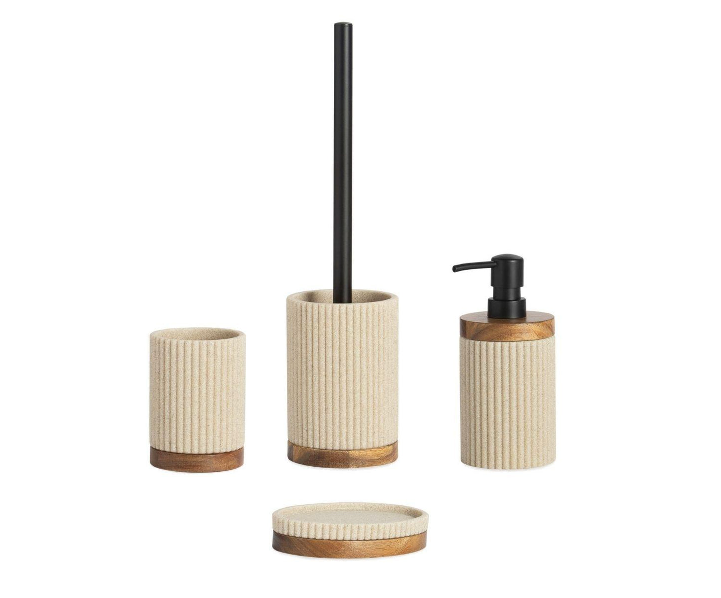 Escobilla de baño Beige Poliresina y Madera de Acacia Ø9,5×39,5 cm Andrea House