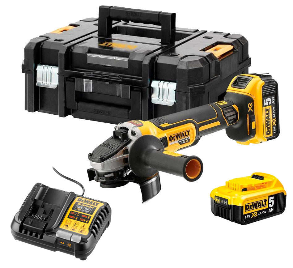 Amoladora 18V XR Sin Escobillas 125mm con 2 baterías 5Ah + Cargador + Maletín Dewalt DCG405P2