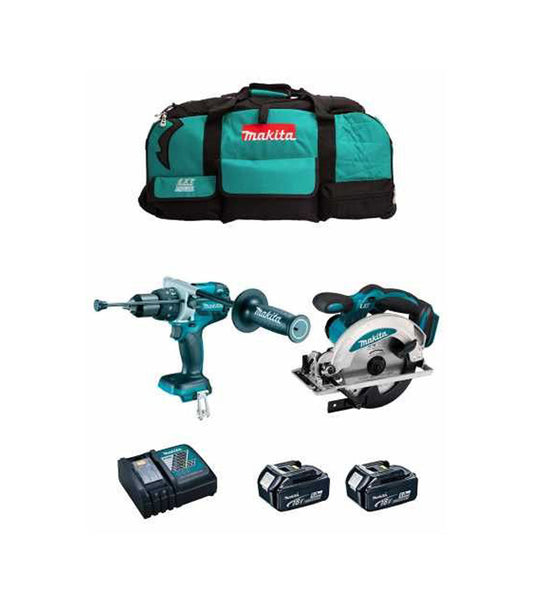 Kit Makita Taladro percutor DHP486 + Sierra circular DSS610 + 2bat 5Ah + cargador + bolsa LXT600 DLX2480BL2