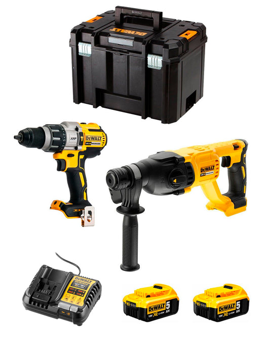 Kit Dewalt Taladro Percutor DCD996 + Martillo DCH133 + 2bat 5Ah + cargador + TSTAK VI DCK233P2