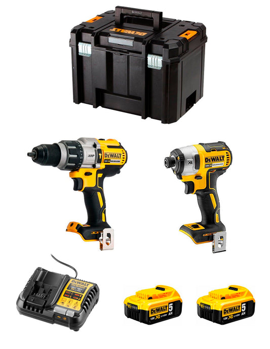 Kit Dewalt Taladro Percutor DCD996 + Atornillador de Impacto DCF887 + 2bat 5Ah + cargador + TSTAK VI DCK287P2