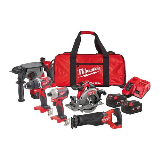 Powerpack 5 herramientas + 2bat 5.0Ah + Cargador + Bolsa Milwaukee M18 PP5B-502B