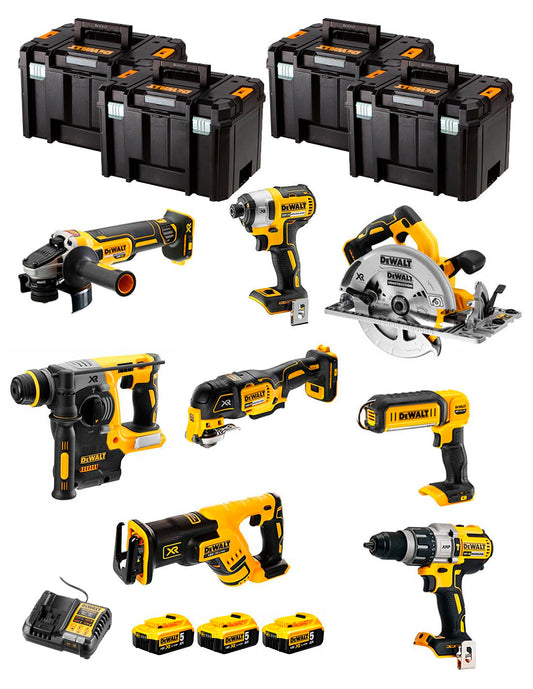 Kit Dewalt 8 herramientas + 3 bat 5ah + Cargador DCB1104 + 4xTstak VI Kit DCK867P3