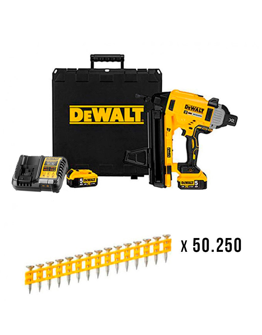 Combo Clavadora de Hormigón y Acero a Batería 18V DCN890P2 + 50.250 Clavos 20mm Dewalt