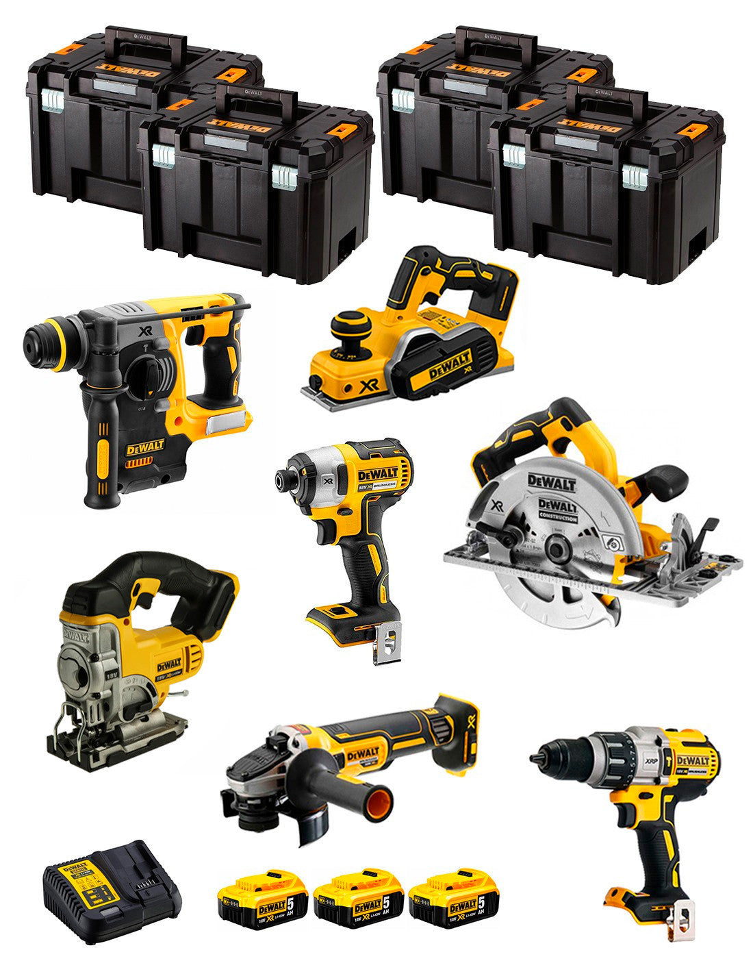 Kit Dewalt 7 herramientas + 3 bat 5ah + Cargador DCB115 + 4xTstak VI Kit DCK770P3