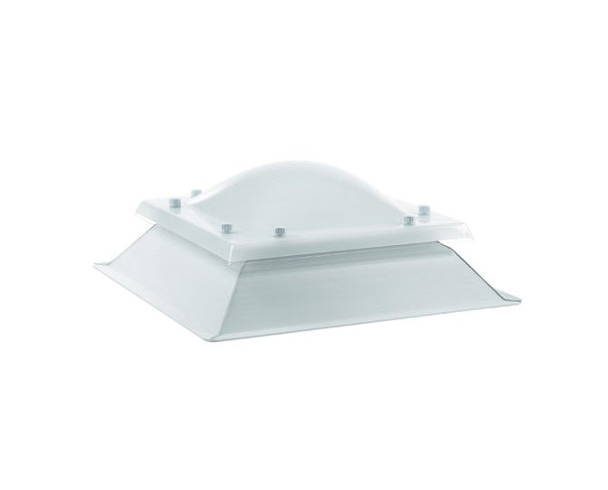 Claraboya cuadrada fija con cúpula de metracilato bivalva + zócalo 15cm de PVC