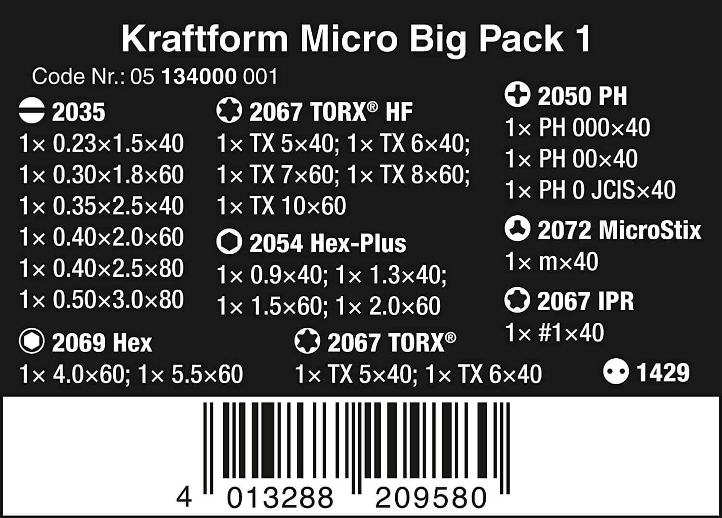 Juego de destornilladores para usos electrónicos  25 piezas Wera Kraftform Micro Big Pack 1