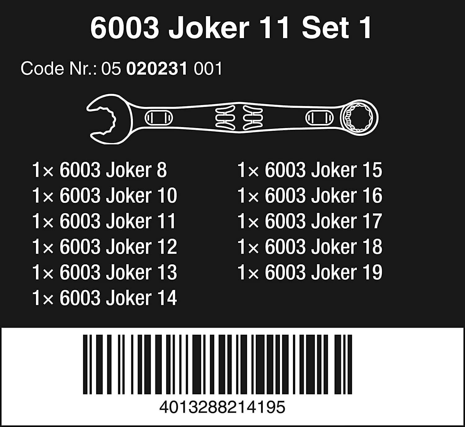 Juego de 11 llaves de boca y anillo 6003 Joker Wera 020231