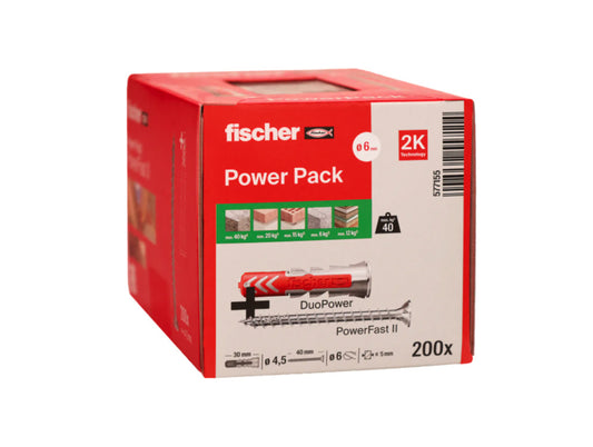 Caja Taco Duopower 6x30 + Tornillo PowerFast II 4,5x40 Fischer 200uds