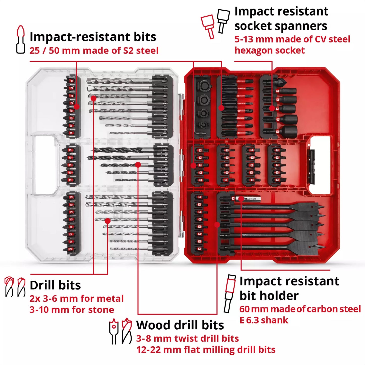 Juego de puntas y brocas XL-CASE 95pcs LS Einhell 49108798