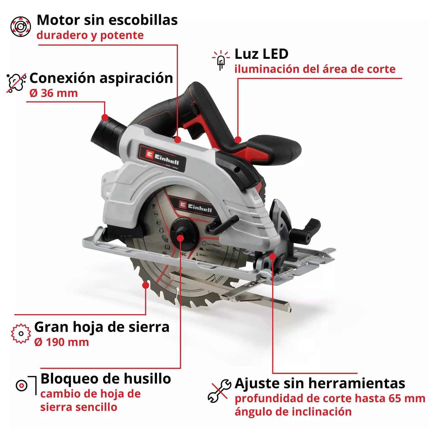 Sierra circular 18V 190mm Einhell TP-CS 18/190 Li BL - Solo