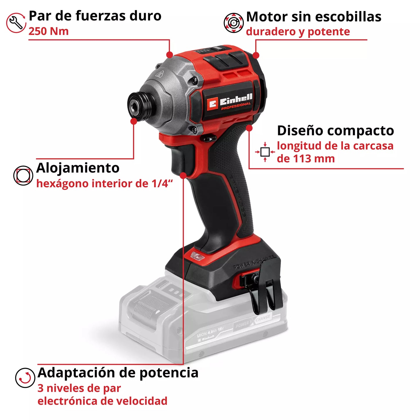 Atornillador de impacto 250 Nm 18V TP-CI 18/250-C Li BL - Solo Einhell