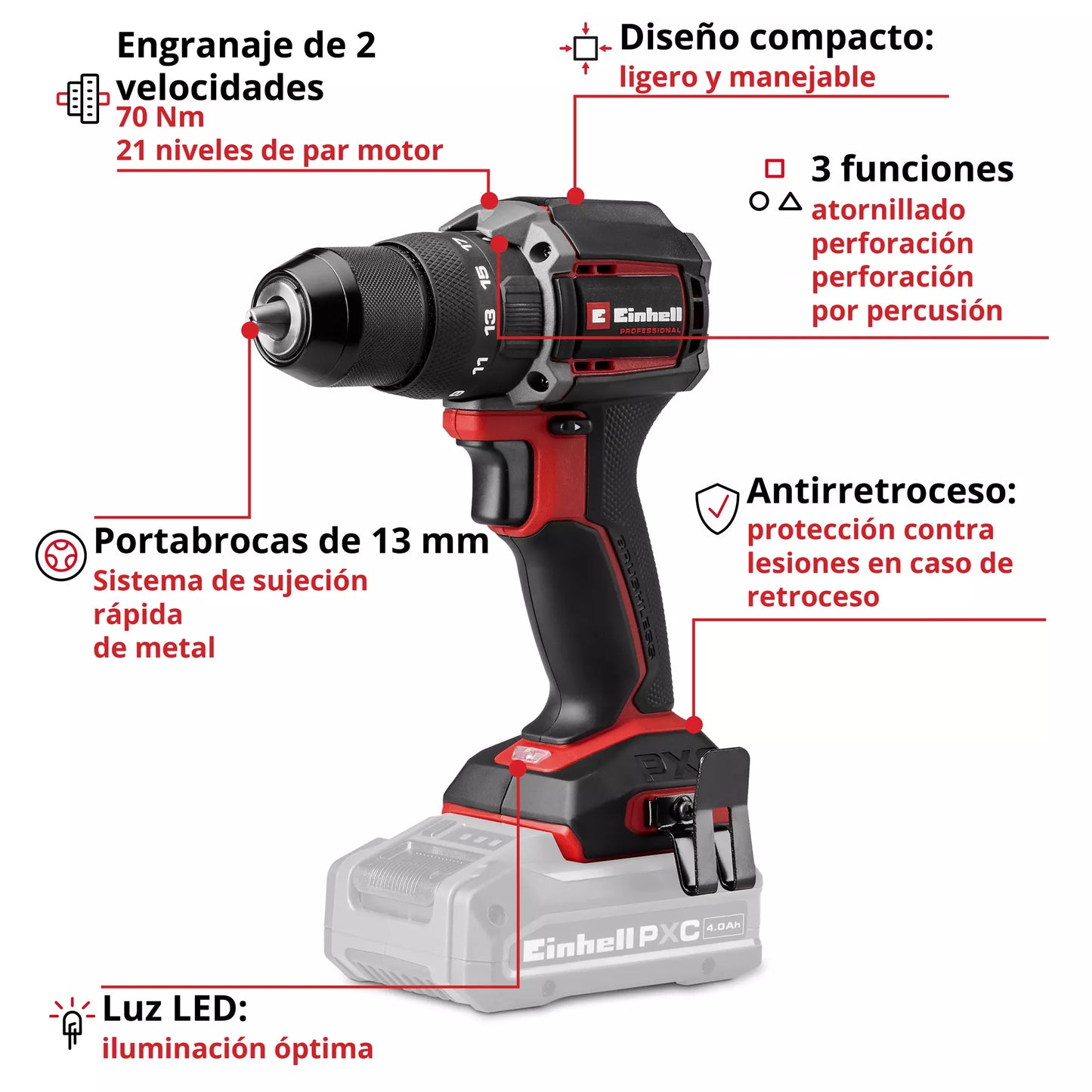 Taladro percutor 18V TP-CD 18/70-C Li-i BL - Solo Einhell