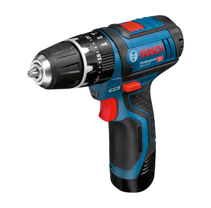 Taladro GSB 12V-15 + bat 2Ah + juego de 25 puntas + cargador Bosch