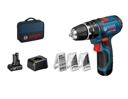 Taladro GSB 12V-15 + bat 2Ah + juego de 25 puntas + cargador Bosch